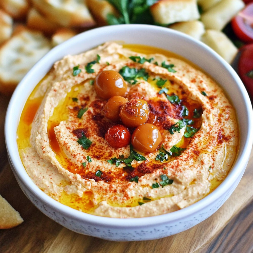 Recipe preparation for Greek Yogurt & Roasted Red Pepper Dip