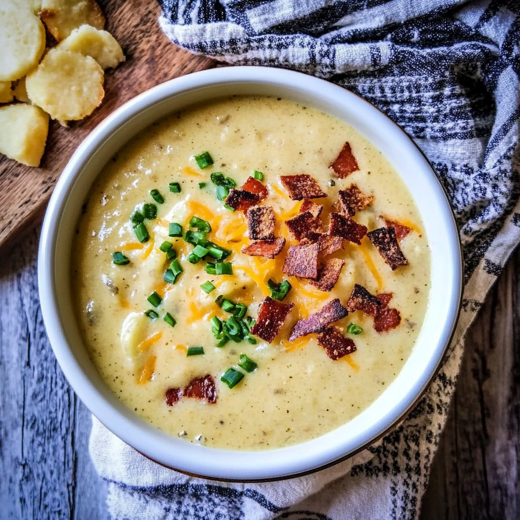 Recipe preparation for Creamy Hashbrown Potato Soup with Sharp Cheddar