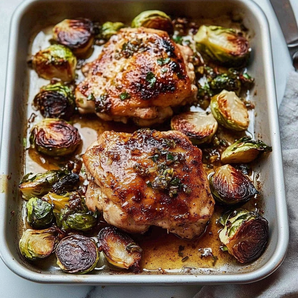 Recipe preparation for Honey Dijon Chicken Thighs with Roasted Brussels Sprouts