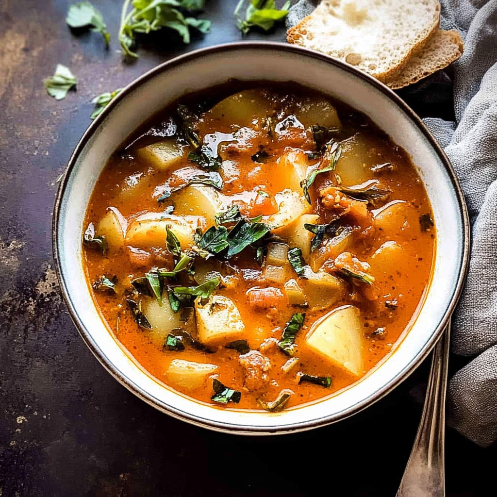 Recipe preparation for Smoked Paprika Potato & Sausage Soup