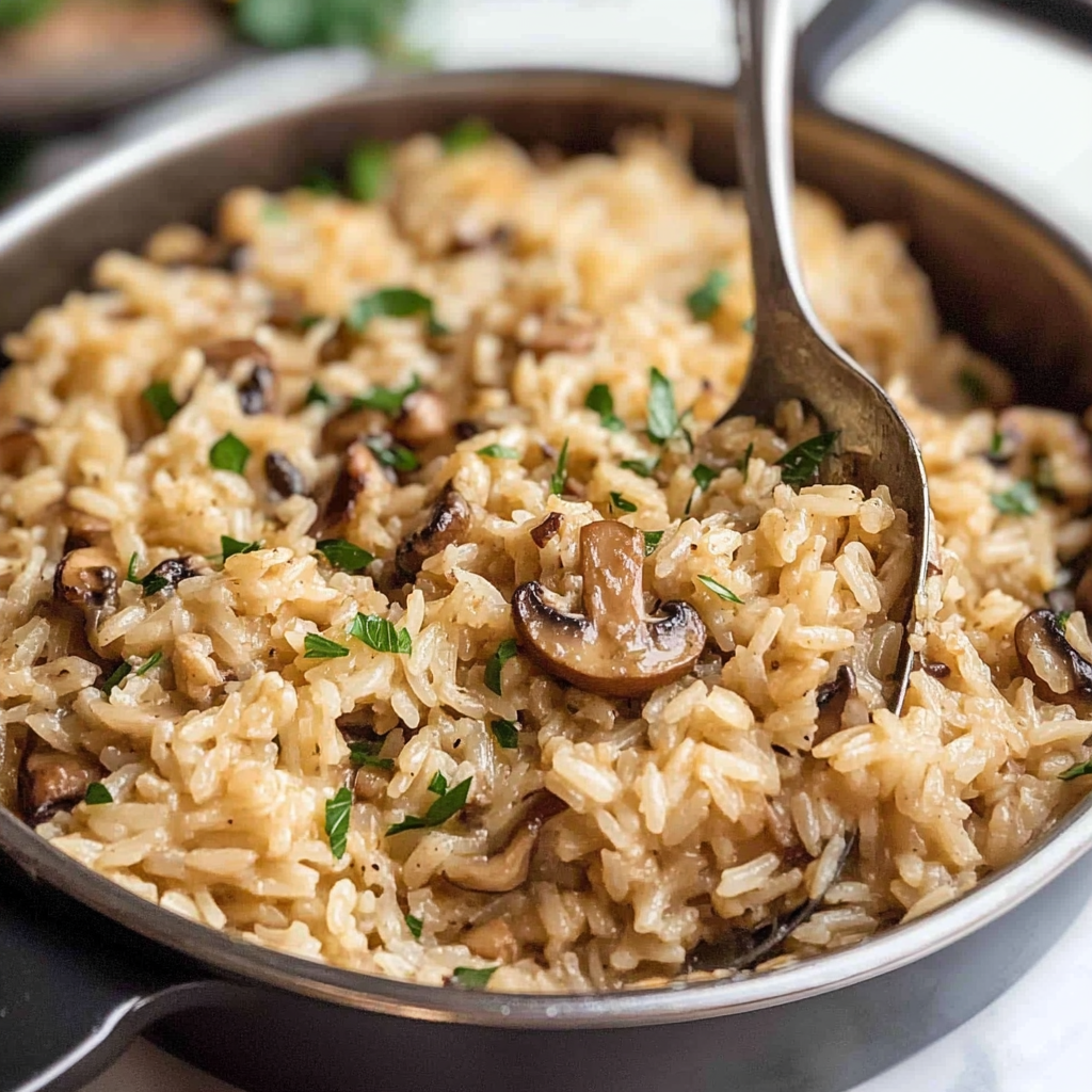 Recipe preparation for Savory Mushroom Turkey Gravy Rice Bake