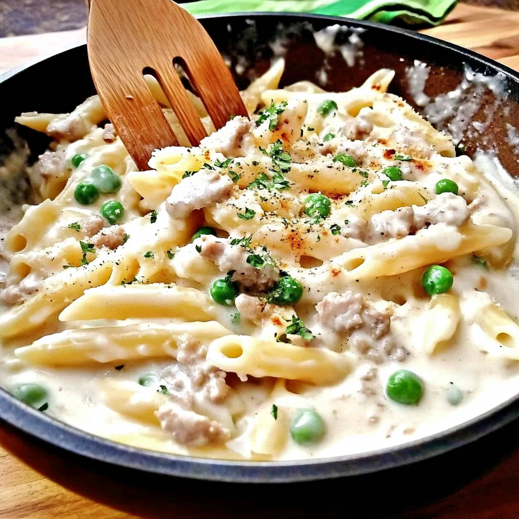 Recipe preparation for Ground Turkey Alfredo Pasta