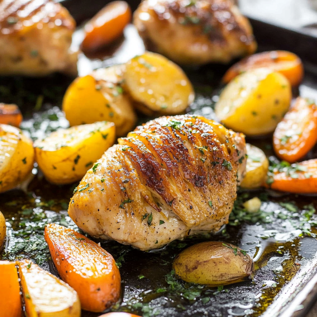 Recipe preparation for Maple Dijon Chicken with Potatoes & Carrots