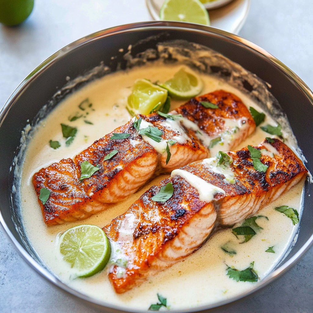 Recipe preparation for Creamy Coconut Salmon with Lime