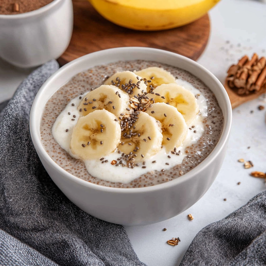 Recipe preparation for Banana Chia Pudding with Cinnamon & Milk