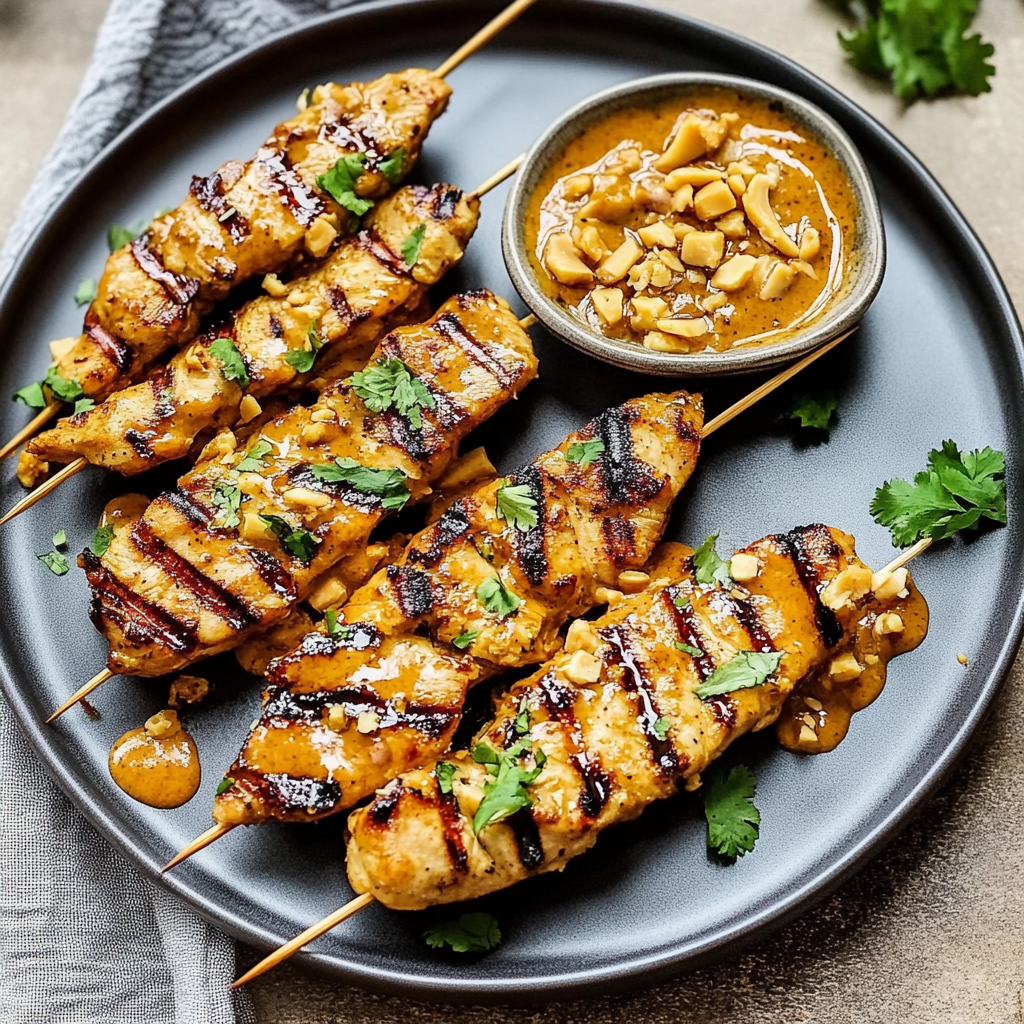 Recipe preparation for Grilled Chicken Satay with Peanut Sauce