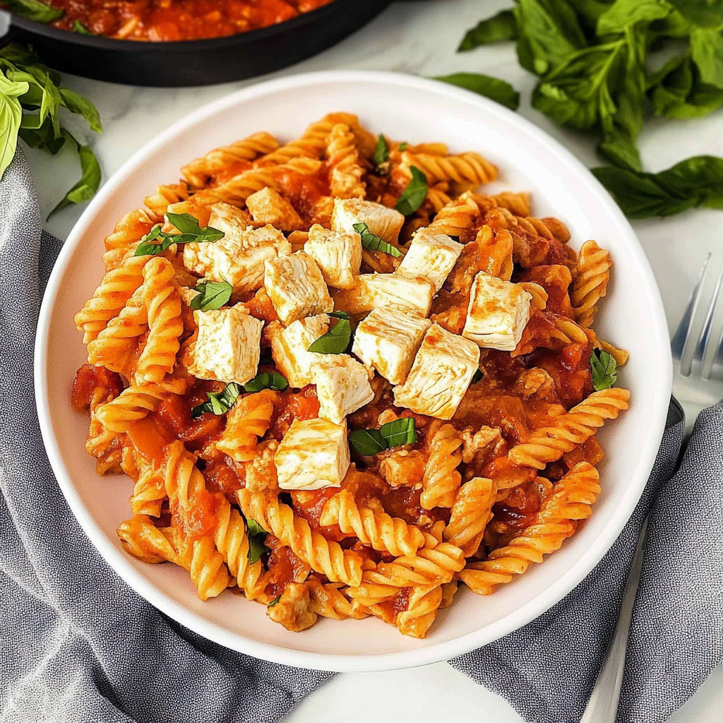 Recipe preparation for Cheesy Tomato Chicken Pasta