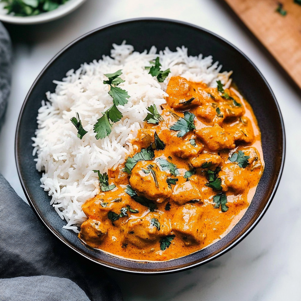 Recipe preparation for Chicken Tikka Masala with Jasmine Rice