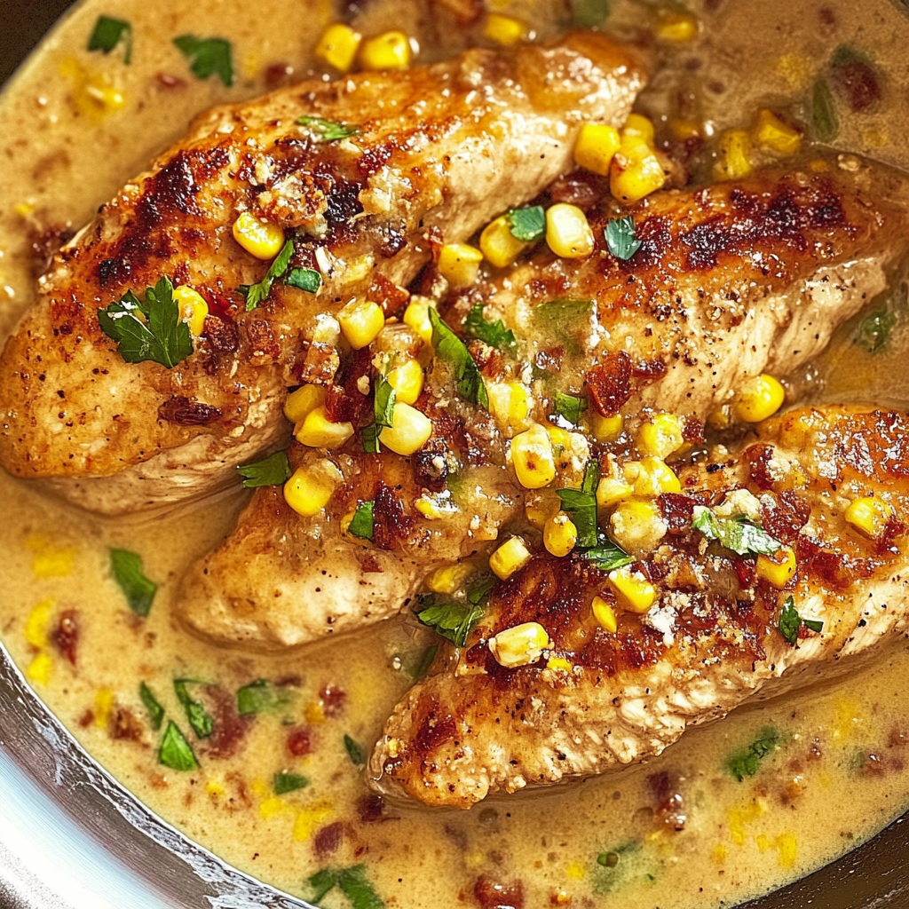 Recipe preparation for Creamy One pan Chicken with Corn