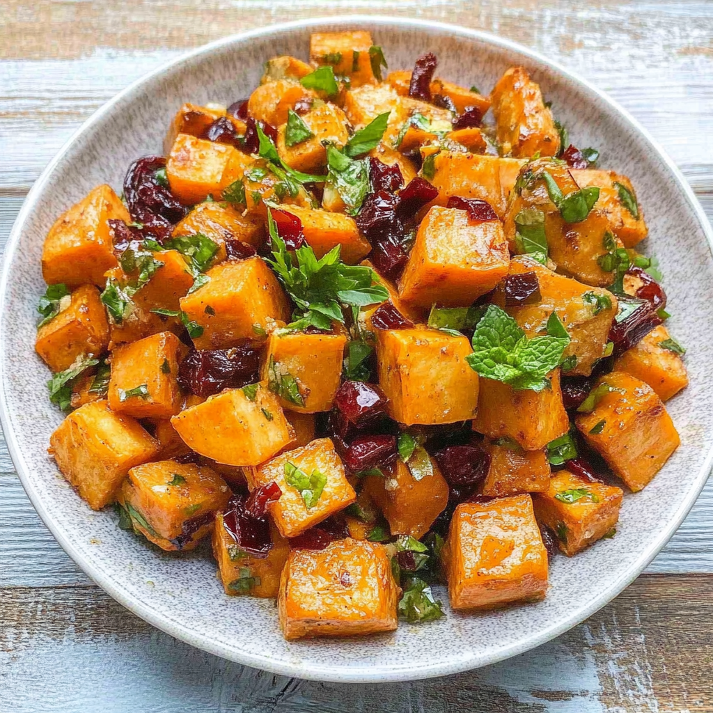 Recipe preparation for Roasted Sweet Potato Salad