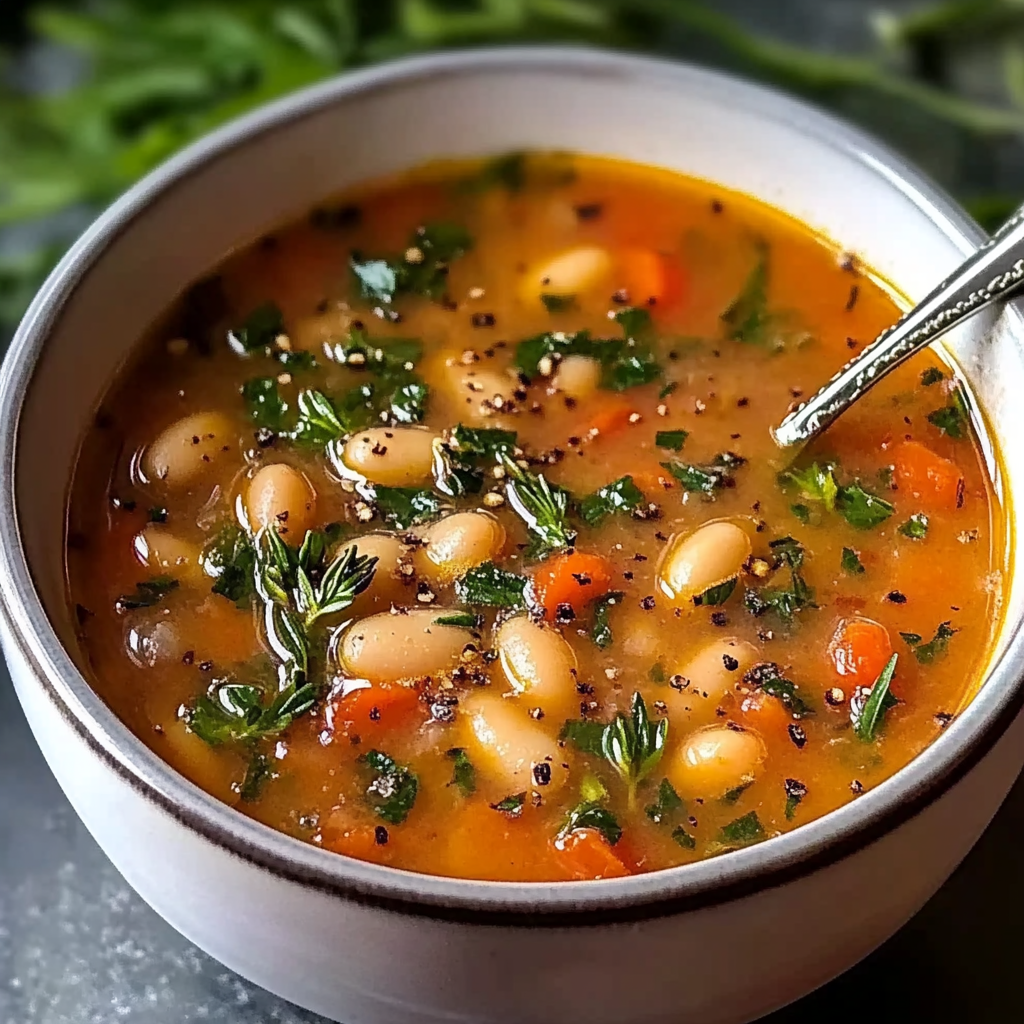 Recipe preparation for Tuscan Bean Soup with Fresh Herbs