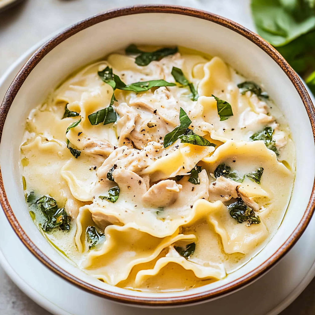 Recipe preparation for Chicken Lasagna Soup