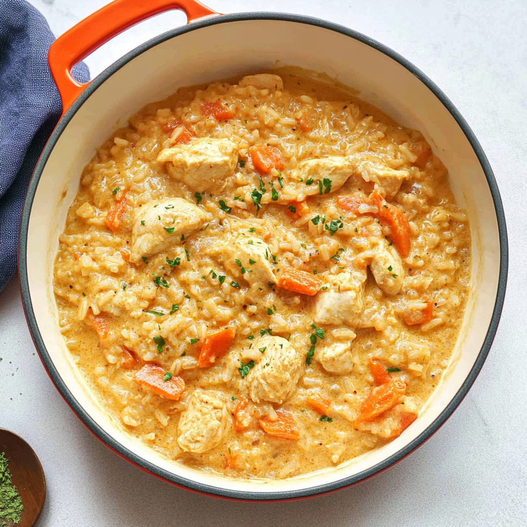 Recipe preparation for One-Pot Creamy Chicken & Bell Pepper Rice