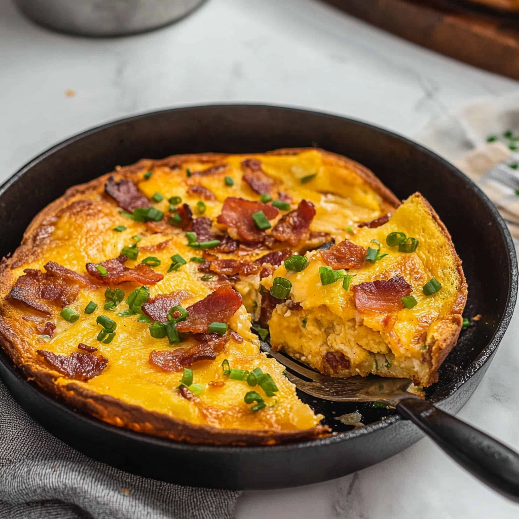 Recipe preparation for Savory Cheddar & Bacon Dutch Baby