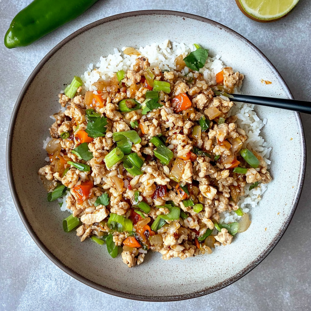 Recipe preparation for Ground Turkey Rice Bowls