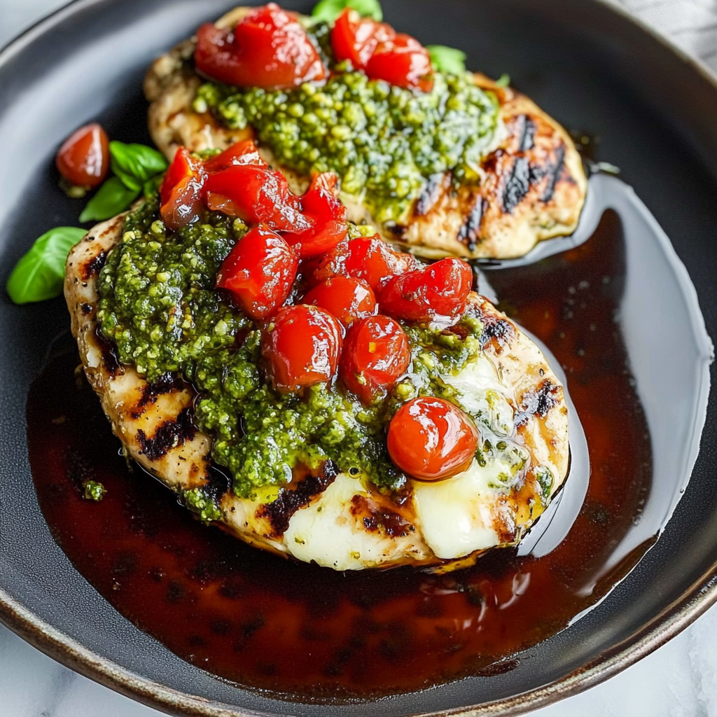 Recipe preparation for Pesto Bruschetta Chicken