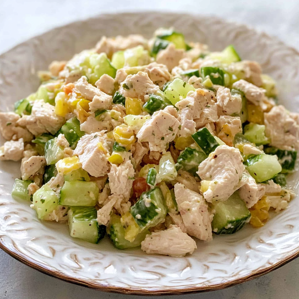 Recipe preparation for Crunchy Dill Pickle Chicken Salad