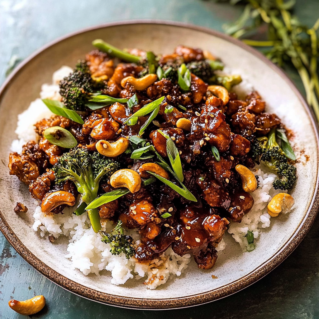 Recipe preparation for Garlic Butter Cashew Chicken