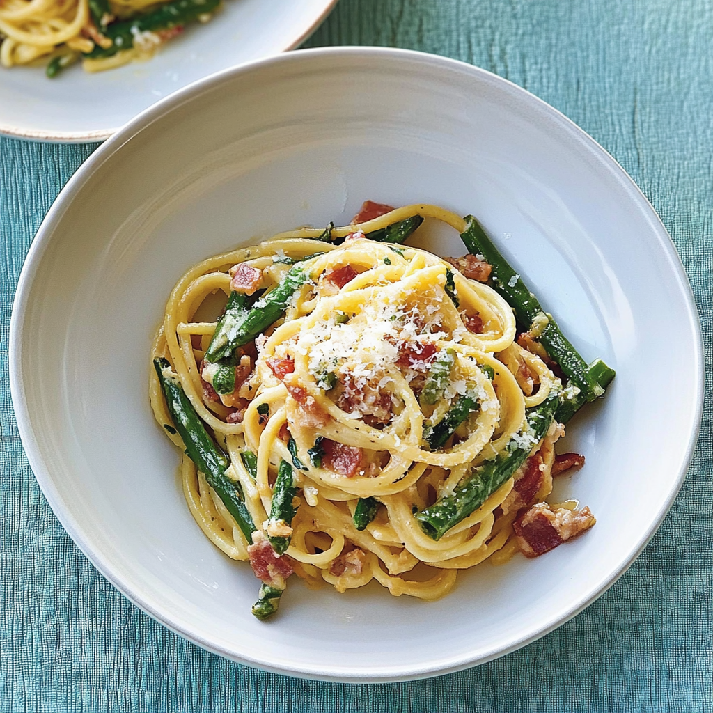 Recipe preparation for Asparagus and Bacon Carbonara