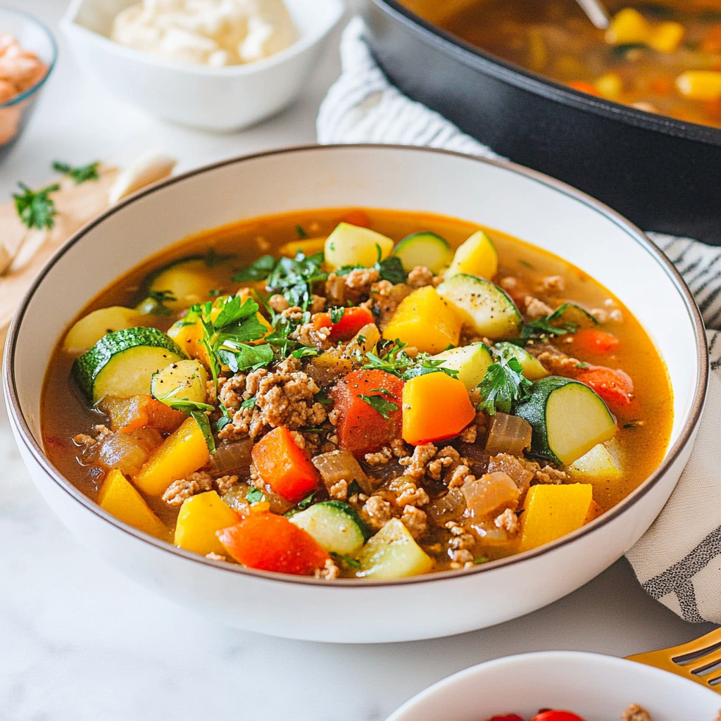 Recipe preparation for Ground Turkey Soup with Vegetables