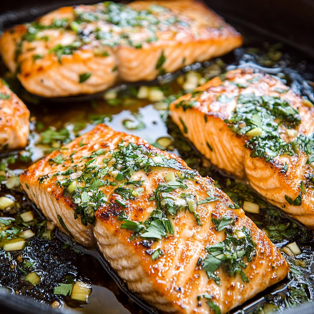 Recipe preparation for Garlic Butter Herb Salmon