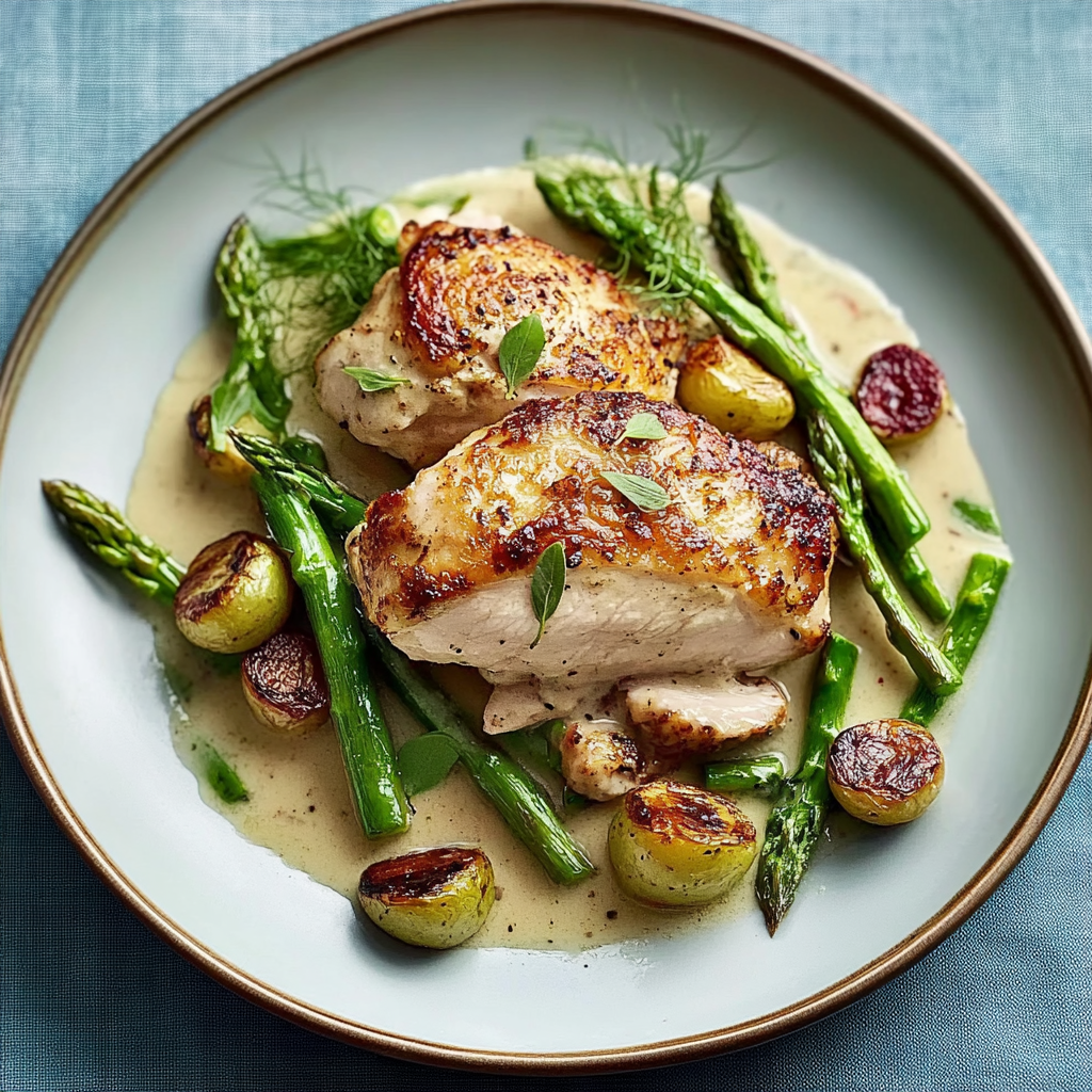 Recipe preparation for Creamy Chicken and Asparagus