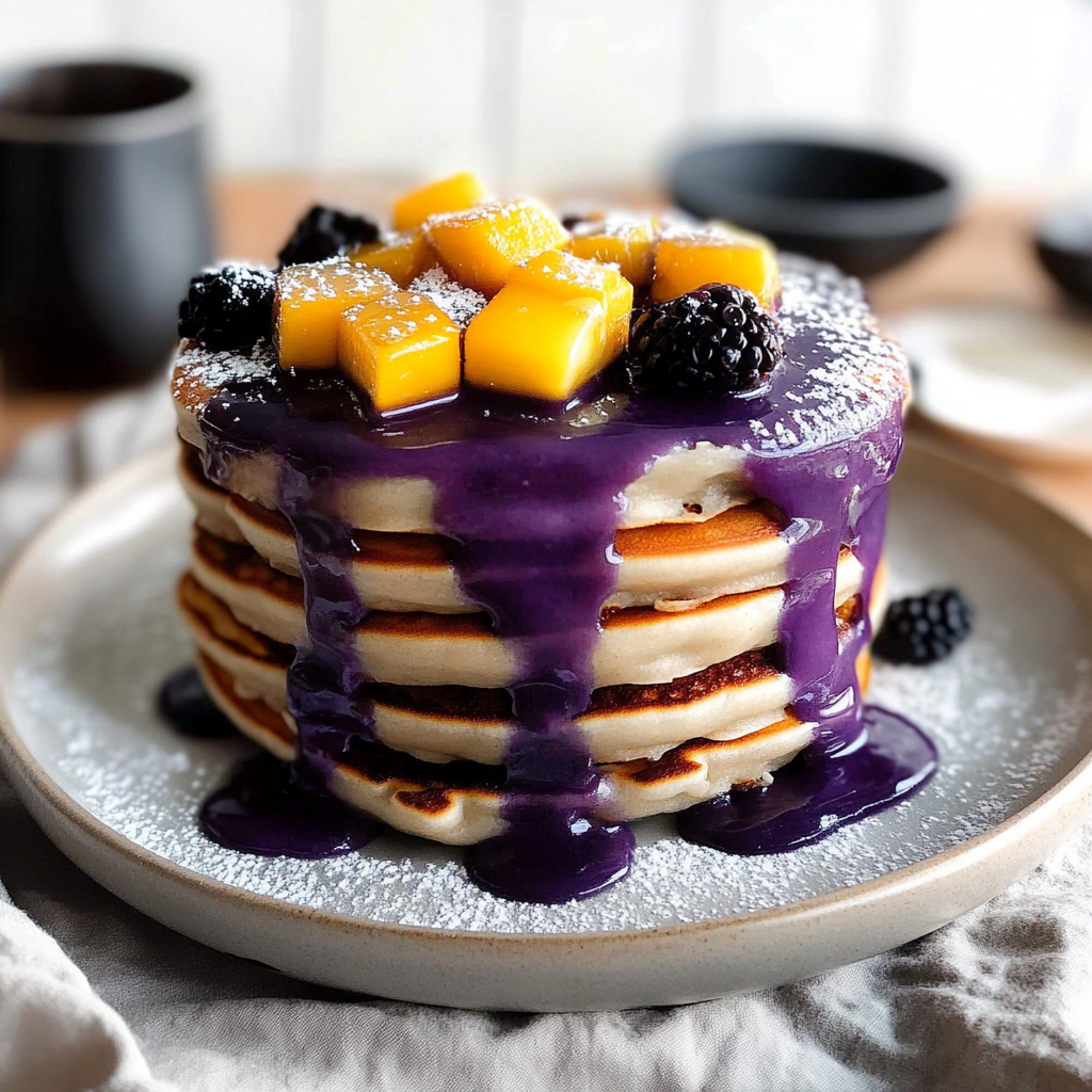 Recipe preparation for Ube Pancakes