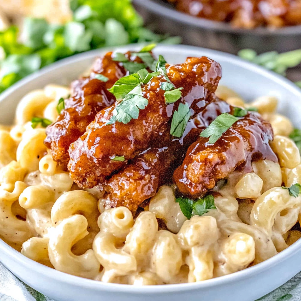 Recipe preparation for Applebee's Honey Pepper Chicken Mac and Cheese