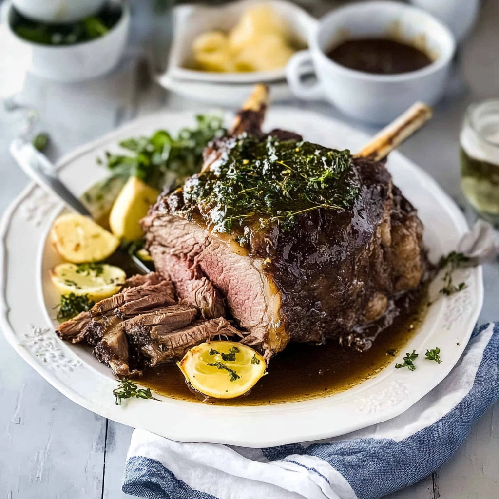 Recipe preparation for Slow Roasted Greek Lamb Leg