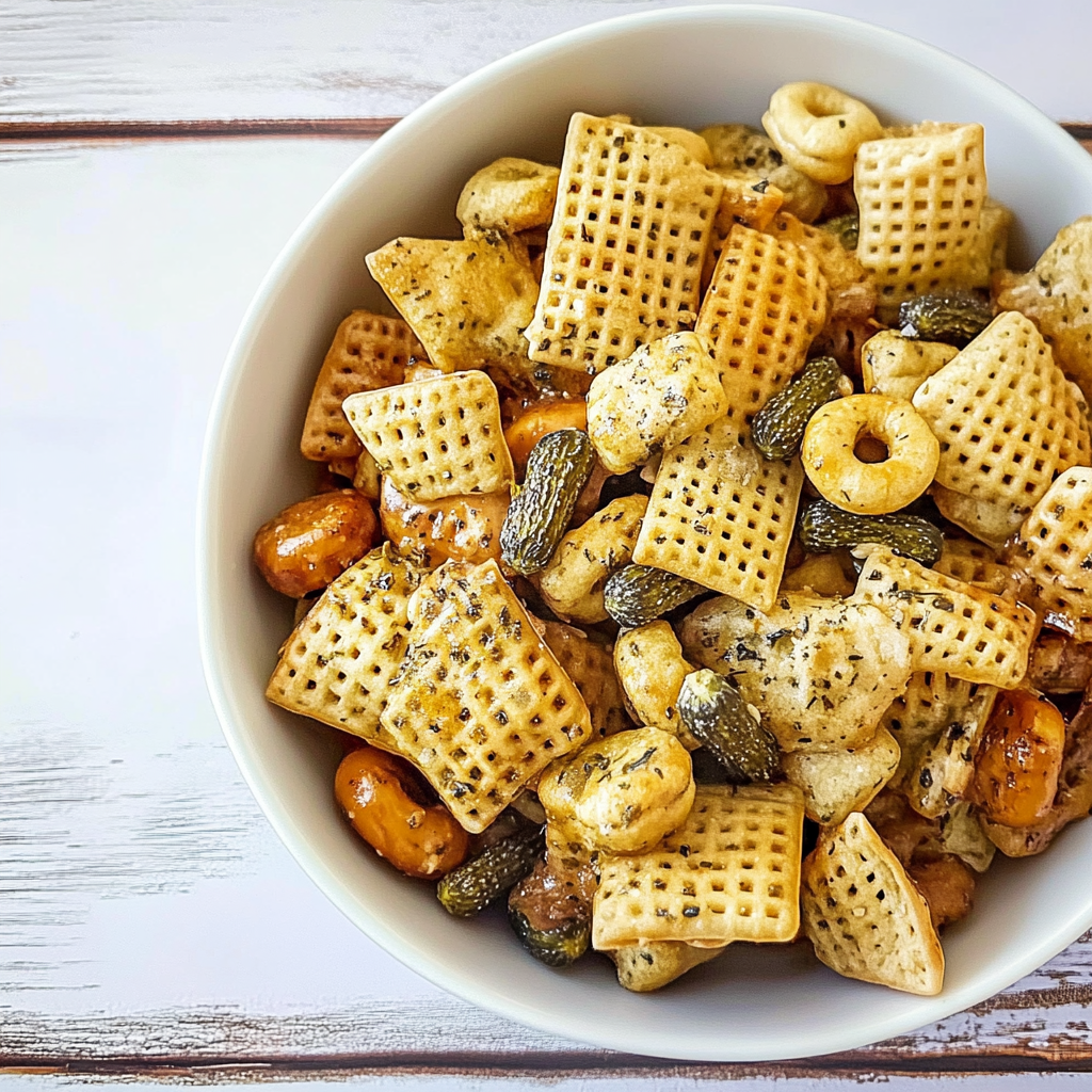 Recipe preparation for Dill Pickle Chex Mix