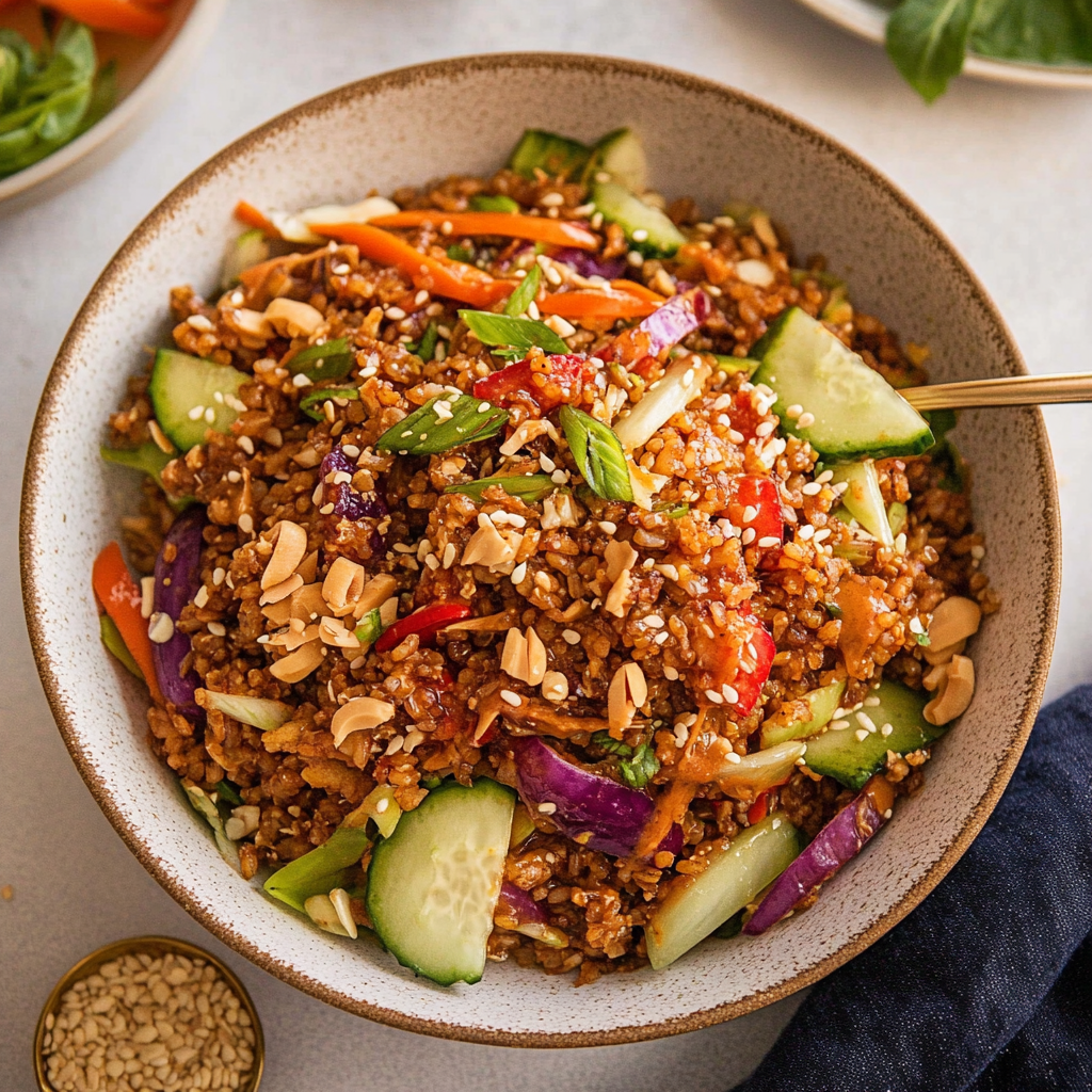 Recipe preparation for Crispy Rice Salad with Peanut-Chili Dressing