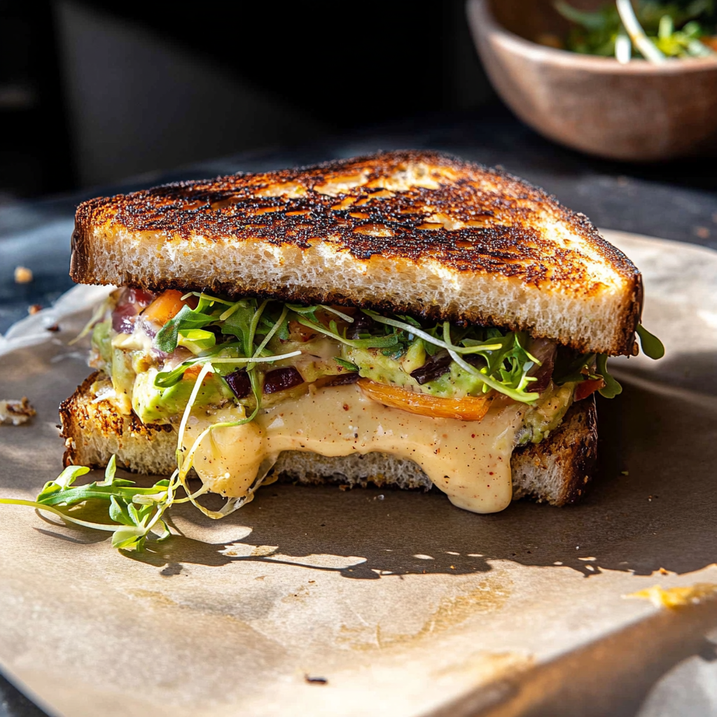 Recipe preparation for Havarti Avocado Sandwich with Spicy Mayo